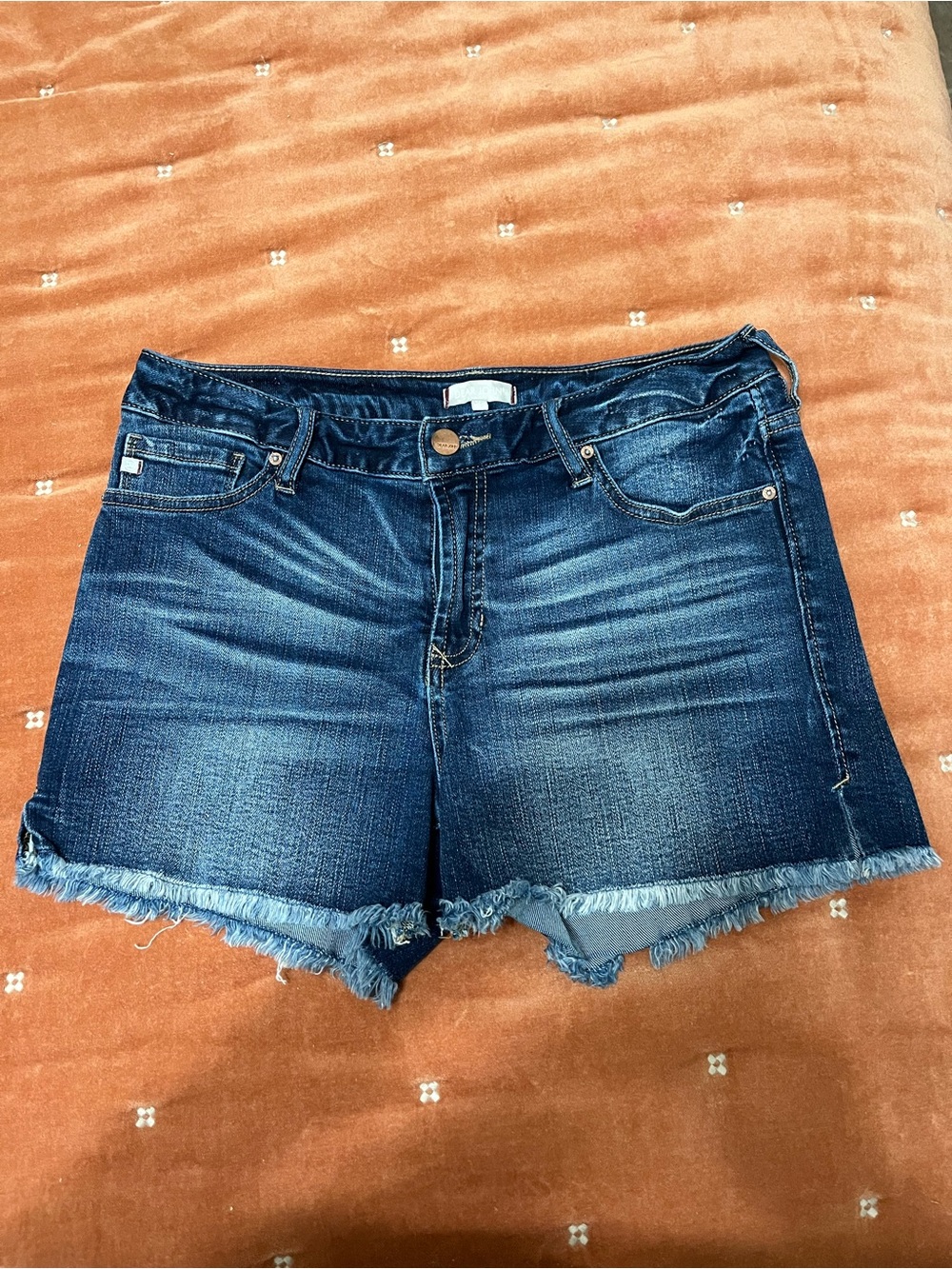 Dear John Dark Blue Frayed Hem Denim Shorts